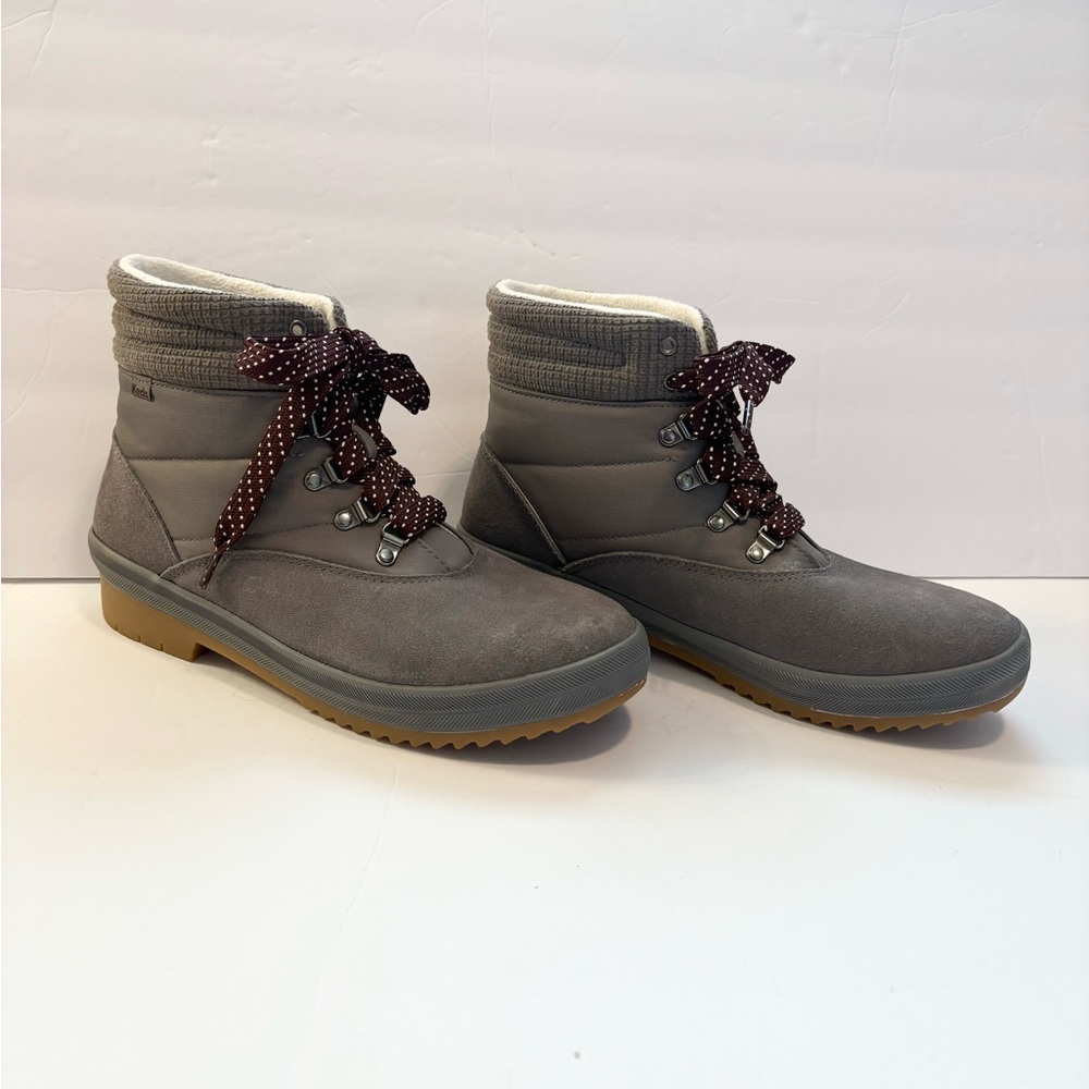 Keds Suede Snow Boots Gray Lace Up Thinsulate Fleece Lined Waterproof Polka Dot - Picture 5 of 8